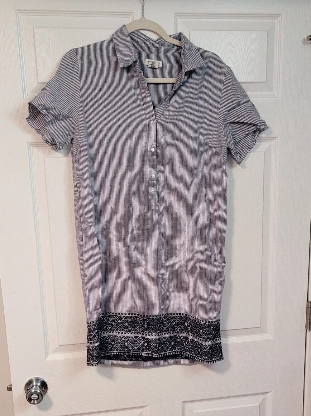 5 For $25 Striped Short Sleeve Shift Dress with Embroidered Hem